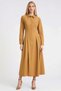 Women's Dress Shirt Collar Long Sleeve A-Line Maxi Length Woven Terrycotton Plain Pattern Unlined Belted - 5
