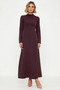 Women's Dress Maxi Skater Crew Neck Long Sleeve Woven Fabric Textured Unlined Plain Pattern - 5