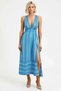 Women's Maxi Dress V-Neck Sleeveless Geometric Pattern Knitted Fabric Open Back High Slit Detail - 4