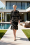 Women's Plus Size Dress Shirt Collar Long Sleeve Woven Geometric Pattern Maxi Length Standard Fit - 4