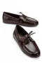 Women's Bitter Brown Shiny Patent Leather Lace-Up Casual Loafer Ballerina Shoes