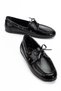 Women's Black Shiny Patent Leather Lace-Up Casual Loafer Ballerina Shoes