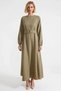 Women's Maxi Dress Crew Neck Long Sleeve Belted Woven Look Unlined Plain Patterned - 5