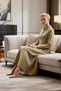 Women's Maxi Dress Lapel Long Sleeve Woven Fabric Plain Pattern Cross Belt Unlined Comfortable Fit - 3