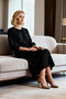 Women's Maxi Dress, Crew Neck, Three Quarter Balloon Sleeve, Woven, Unlined, A-Line, Plain Color, Stylish - 3
