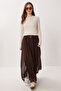 Wrinkled Effect Tulle Chiffon Skirt Lzv0055 Brown - 2