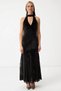 Women's Maxi Dress Halter Neckline V Cut Sleeveless Knitted Velvet Fabric Lace Embroidered Unlined - 5