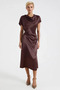 Women's Midi Dress Degaje Collar Short Bat Sleeve Skater Pattern Woven Satin Fabric Unlined Accessory - 5