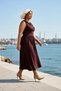 Women's Plus Size Maxi Dress, Crew Neck, Sleeveless, Knitted Fabric, A-Line, Ruffle Detail, Straight Fit