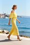 Women's Midi Dress Carmen Collar Short Sleeve A-Line Patterned Summer Unlined Light Texture Modern