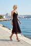 Women's Maxi Dress V-Neck Thin Straps Sleeveless Plaid Checked Shirred Lined Tulle Knitted Quality