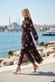 Women's Maxi Dress High Neck Long Balloon Sleeve Lined Chiffon Woven Fabric Floral Pattern Shift Fit