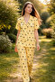 Women's Milan Yellow Heart Buttoned Short Sleeve Pajama Set - 2