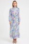 Women's Maxi Dress Lined Belted Floral Crew Neck Long Sleeve Chiffon Woven A-Line Sports - 5