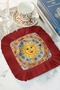 Sophisticated Sun Motif Fringed Presentation Napkin - Mediterranean Bohemian Blue Yellow Red Coaster Napkin - 3
