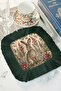 Vintage Rabbit Garden Fringed Presentation Napkin - Natural Botanical Bohemian Dark Green Coaster Tissue - 3