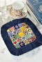 Mediterranean Mosaic Colorful Fringed Presentation Napkin - Italian-Inspired Navy Blue Coaster Presentation Tissue - 3