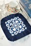 Luxurious Ottoman Motif Fringed Presentation Napkin - Elegant Blue Italian Style Navy Blue Coaster Tissue - 7