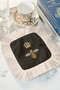 Royal Bee Embroidered Fringed Presentation Napkin - Queen Themed Luxurious Bohemian Black Coaster Tissue - 2