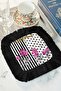 Baroque Striped Floral Fringed Presentation Napkin - Elegant Glam Bohemian Black Fuchsia Coaster Tissue - 2