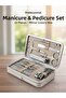 22 Piece Pu Leather Look, Mirrored, Double Compartment, Stylish Design Manicure, Pedicure, Skin Care Set