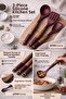3-Piece Silicone Kitchen Set with Wooden Handle, Spatula, Ladle, Whisk, Heat Resistant - 3