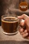 6-Piece Glass Coffee Cup Set 160 ml with Handles Heat Resistant Striped Tea Espresso Cup Set - 2