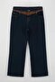 Koyu Mavi Yüksek Bel Süet Detaylı Straight/Wide Leg Comofrt/Orta Esnek Jeans TBBSS26CJ00033 - 5