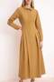 Tan Pleated Detailed Skirt with Opening at the Waist, Cotton Maxi Woven Dress Tctss26Eb00024 - 3