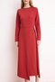 Açık Bordo Astarsız Düz Örme Toka Kemer Detaylı Krep Tesettür Elbise TCTSS26EB00054 - 3