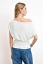 Ecru Fitted/Asymmetrical Neckline Short Sleeve Soft Knitted Blouse Twoss26Bz00462 - 3