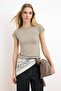 Mink Polyamide Short Sleeve Crew Neck Fitted/Bodycon Knitted T-Shirt Twoss24Ts00238