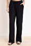 Siyah Wide Leg/Geniş Paça Lastikli Yazlıık Uzun Dokulu Örme Pantolon TWOSS26PL00121 - 2