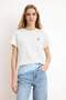 Ekru Regular/Normal Kalıp Kısa Kollu Nakışlı Tok %100 Pamuk Örme T-Shirt TWOSS26TS00016