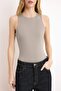 Vizon Halter Yaka Vücuda Oturan Esnek Alttan Çıtçıtlı Örme Body TWOSS20BD0044 - 3