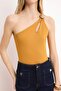Mustard Body-Fitting Asymmetric Collar Accessory Detailed Snap Fastener Flexible Knitted Bodysuit Twoss26Bd00010 - 3