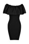 Siyah Kısa / Mini Vücudu Saran Triko Dokuma Peplum Detaylı Elbise TWOSS26EL00172 - 5