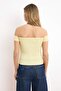 Sarı Fitted/Vücuda Oturan Carmen Yaka Kısa Kollu Büzgülü Fitilli Esnek Örme Bluz TWOSS26BZ00074 - 4