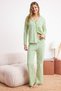 Yellow-Green 100% Cotton Striped Shirt-Pants Knitted Pajama Set THMAW24PT00144 - 2