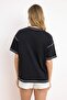 Siyah %100 Pamuk Karkoya Dikiş Detaylı Oversize/Geniş Kesim Örme T-Shirt TWOSS24TS00184 - 4