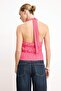 Fuchsia V-Neck Knitted Blouse with Tie Detail Twoss25Bz00227 - 4