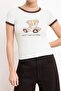 Ecru Fitted/Body-Fitting Short Sleeve Cotton Ribbed Knitted T-Shirt Twoss26Ts00126 - 3