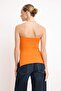 Turuncu Pamuklu Esnek Straplez Büzgü/Drape Detaylı Örme Bluz TWOSS25BZ00484 - 4