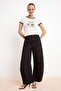 Ecru Fitted/Body-Fitting Short Sleeve Cotton Ribbed Knitted T-Shirt Twoss26Ts00126 - 2