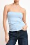 Blue Fitted/Bodycon Strapless Sleeveless Gathered Soft Knitted Blouse Twoss26Bz00644 - 3
