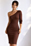 Women's Brown One Shoulder Knit Midi Dress Be337