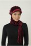 Velvet Hat with Scarf and Buckle Detail, Burgundy Ready-To-Wear Turban Hijab, Suitable for Medical Use