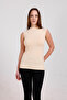 Women's Nude Lycra Zero Sleeve Turtleneck Tank Top - 6