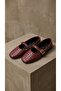 Women's Burgundy Buckled Woven Patterned Mary Janes Ballet Flats 1 cm BYNDBTG01 - 7
