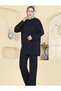 Women's Islamic Clothing Modal Fabric Self-Line Detailed Crew Neck Tunic Bottom Top Set Navy Blue - 7